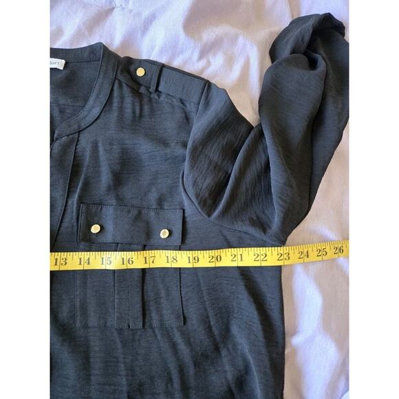 Calvin Klein Womens Large Black Button Down Chiffon Work Career Top Gold Buttons - Picture 5 of 7